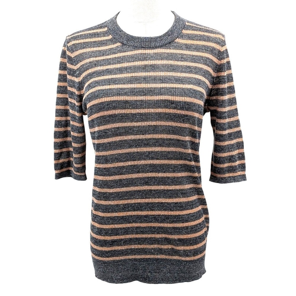 Veronica Beard Jeans Linen Sweater Striped Gray Peach Lightweight Knit M